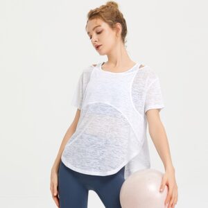 Lululemon ใหม่ เสื้อกีฬาโยคะ แขนสั้น คอกลม ระบายอากาศ สองชิ้น ฟรีไซส์ yd129